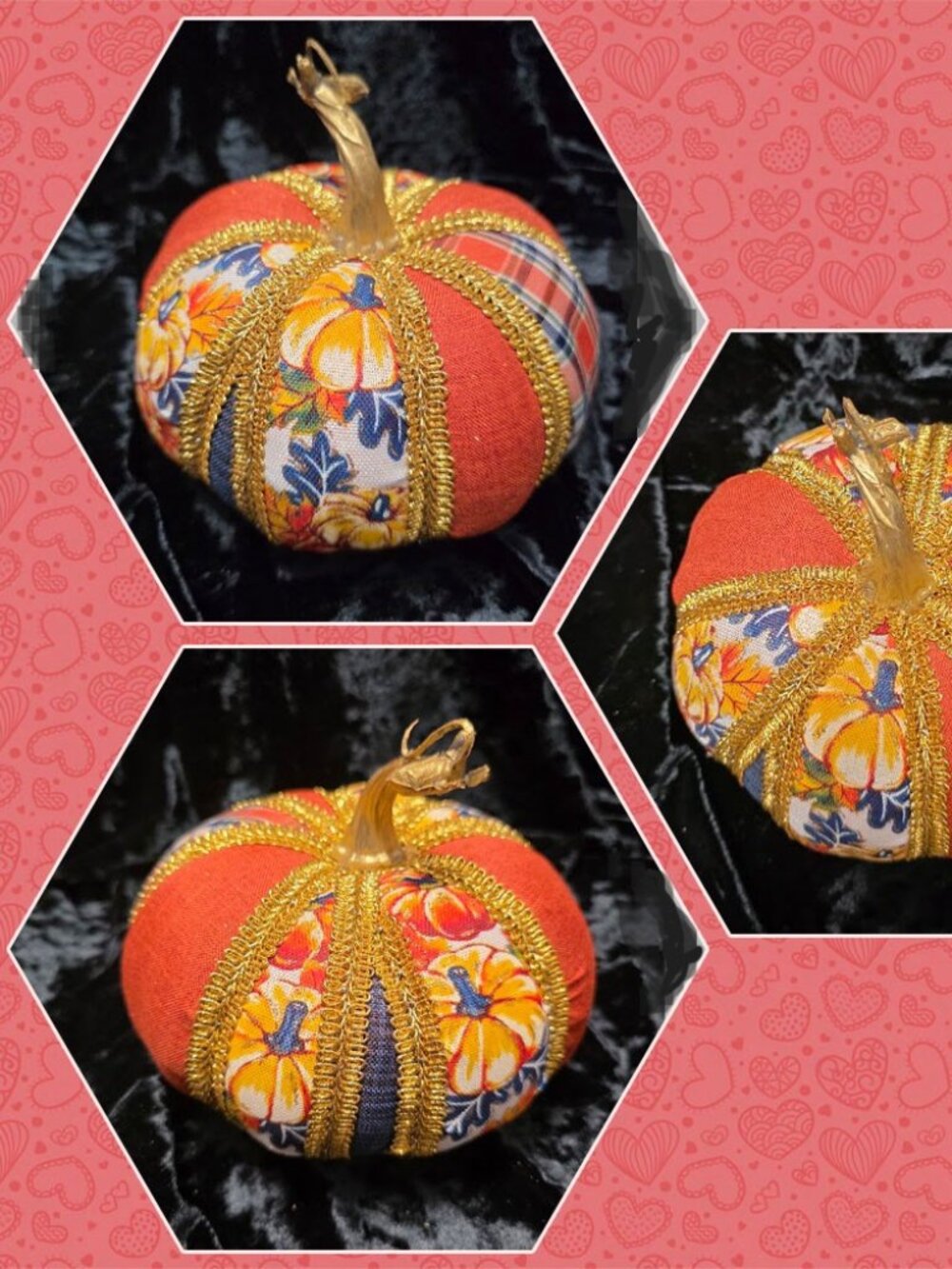 Pumpkin & Plaid Pumpkin, Gold Cord Trim, Handcrafted (matches bow sold separate) - Picture 8 of 9